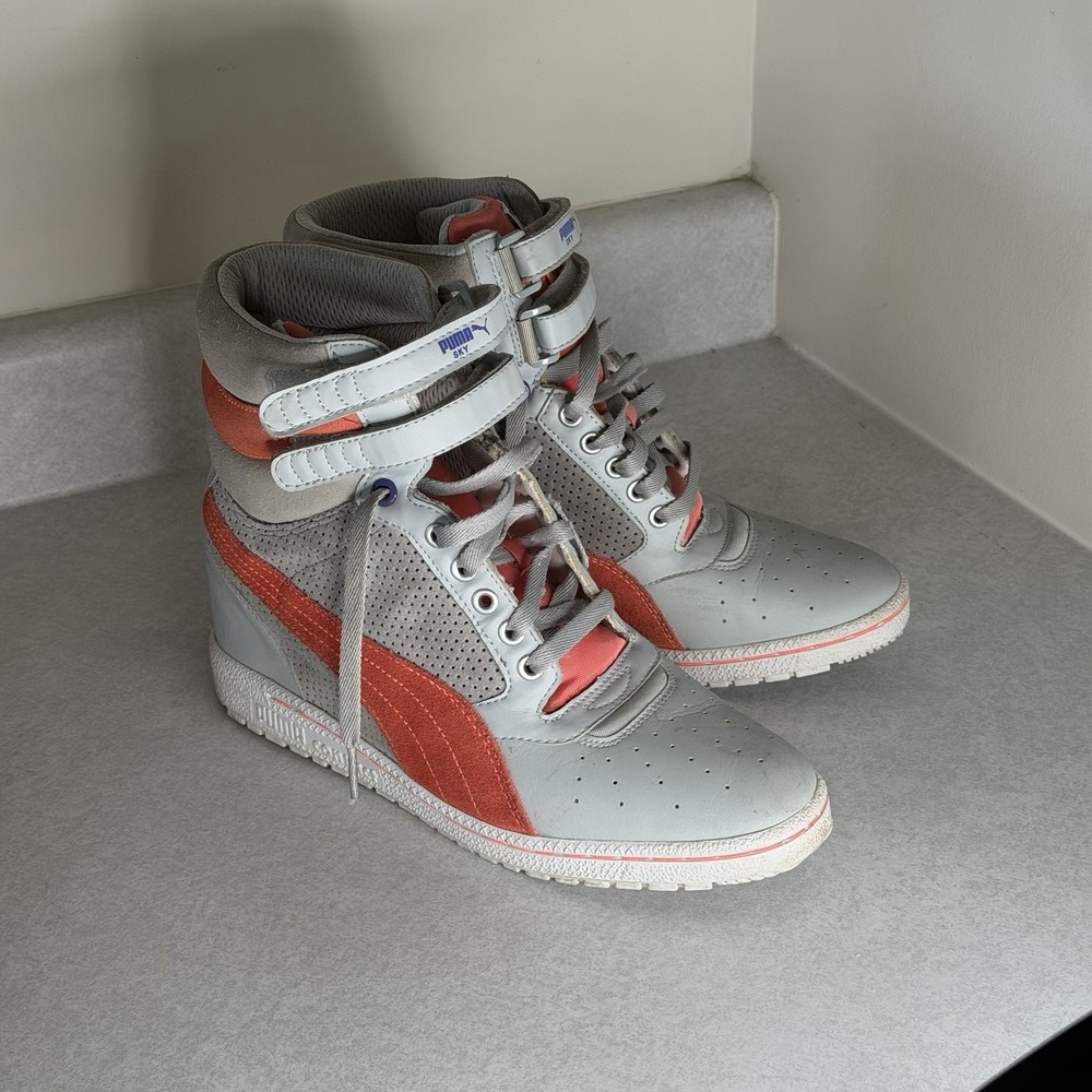 Puma Sky High Wedge‎ Heels Sneaker Limestone Gray Peach Women's Size US 10